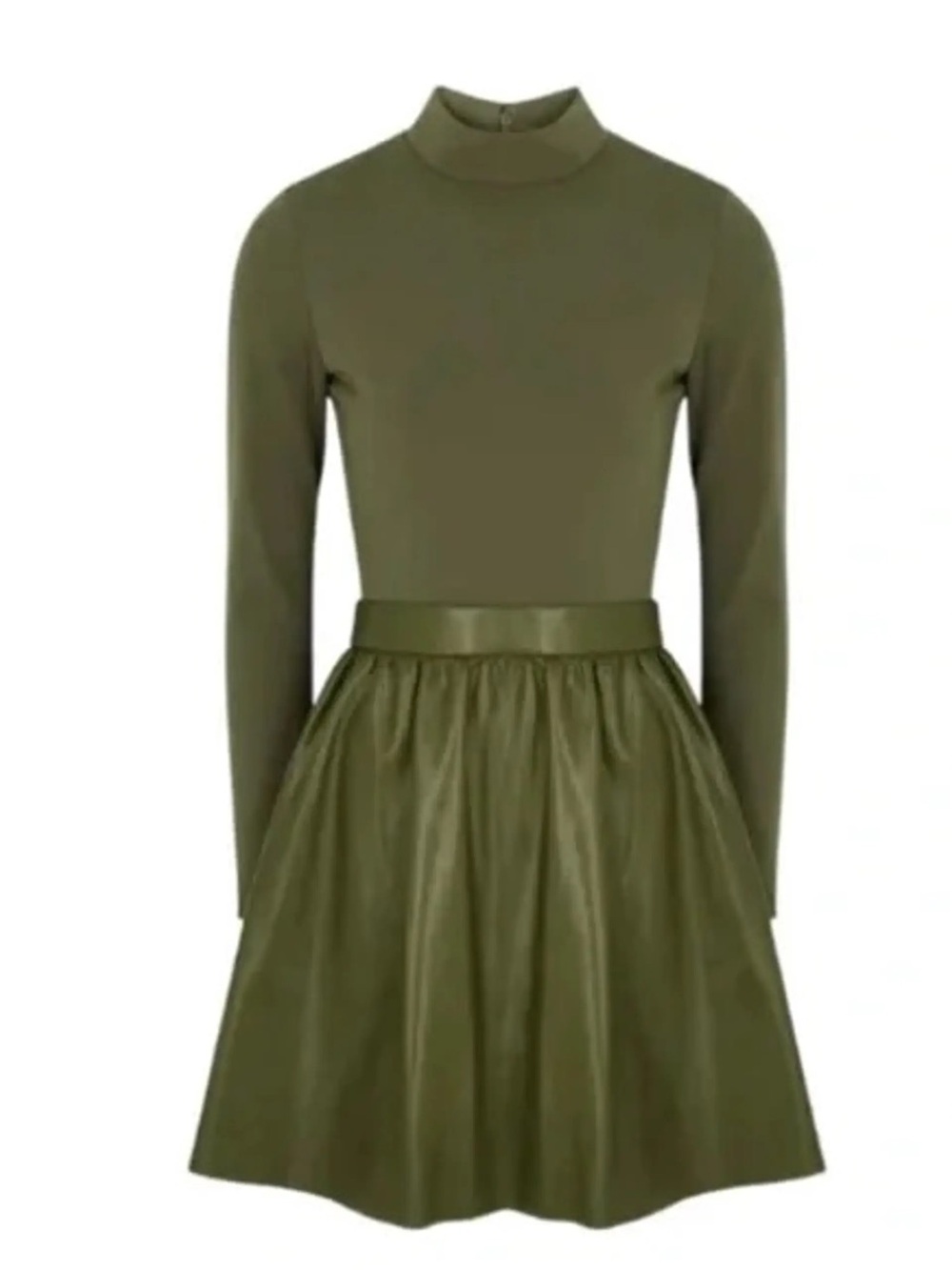 Alice + Olivia Chara vegan leather mini dress‎ in olive green